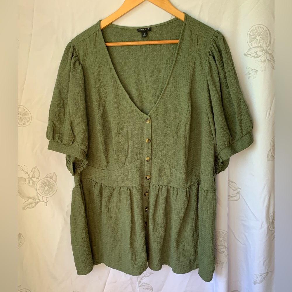 torrid Olive Green Button-Front Peplum Blouse